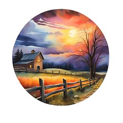 Rural Farm Fence Pathway Sunset Mini Round Pill Box