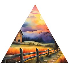 Rural Farm Fence Pathway Sunset Wooden Puzzle Triangle