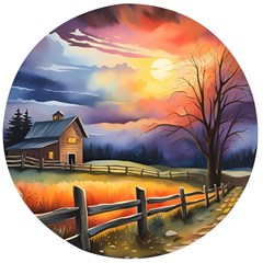 Rural Farm Fence Pathway Sunset Wooden Bottle Opener (Round)