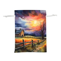 Rural Farm Fence Pathway Sunset Lightweight Drawstring Pouch (S)