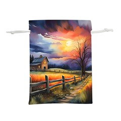 Rural Farm Fence Pathway Sunset Lightweight Drawstring Pouch (l) by Bedest