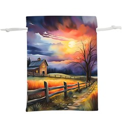 Rural Farm Fence Pathway Sunset Lightweight Drawstring Pouch (XL)