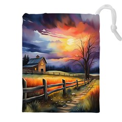 Rural Farm Fence Pathway Sunset Drawstring Pouch (5XL)