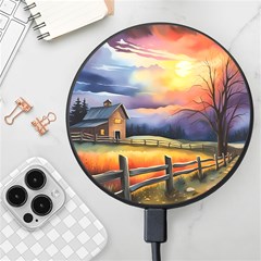 Rural Farm Fence Pathway Sunset Wireless Fast Charger(Black)