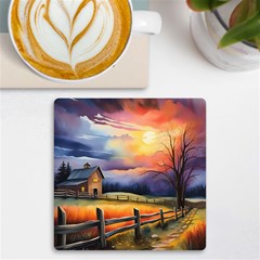 Rural Farm Fence Pathway Sunset Uv Print Square Tile Coaster  by Bedest