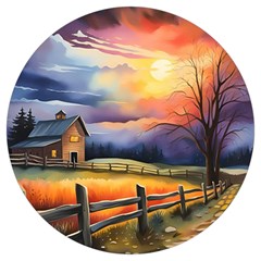 Rural Farm Fence Pathway Sunset Round Trivet