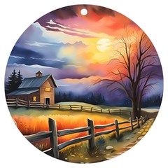 Rural Farm Fence Pathway Sunset UV Print Acrylic Ornament Round