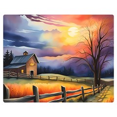 Rural Farm Fence Pathway Sunset Premium Plush Fleece Blanket (Medium)