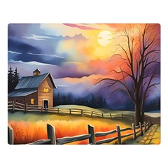 Rural Farm Fence Pathway Sunset Premium Plush Fleece Blanket (Large)