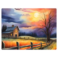 Rural Farm Fence Pathway Sunset Two Sides Premium Plush Fleece Blanket (Extra Small)