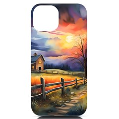 Rural Farm Fence Pathway Sunset Iphone 14 Black Uv Print Case by Bedest