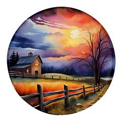 Rural Farm Fence Pathway Sunset Round Glass Fridge Magnet (4 pack)