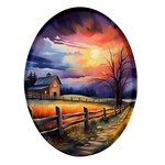 Rural Farm Fence Pathway Sunset Oval Glass Fridge Magnet (4 pack) Front