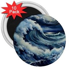 Waves Storm Sea Moon Landscape 3  Magnets (10 Pack)  by Bedest