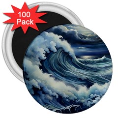 Waves Storm Sea Moon Landscape 3  Magnets (100 Pack) by Bedest