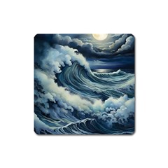 Waves Storm Sea Moon Landscape Square Magnet by Bedest