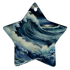 Waves Storm Sea Moon Landscape Star Ornament (two Sides)