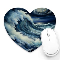 Waves Storm Sea Moon Landscape Heart Mousepad by Bedest