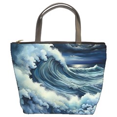 Waves Storm Sea Moon Landscape Bucket Bag by Bedest