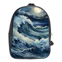 Waves Storm Sea Moon Landscape School Bag (xl) by Bedest