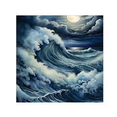 Waves Storm Sea Moon Landscape Square Satin Scarf (30  X 30 ) by Bedest