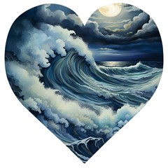 Waves Storm Sea Moon Landscape Wooden Puzzle Heart