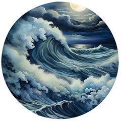 Waves Storm Sea Moon Landscape Wooden Bottle Opener (round) by Bedest