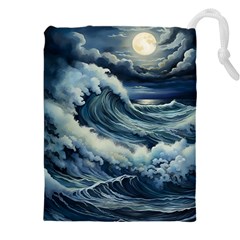 Waves Storm Sea Moon Landscape Drawstring Pouch (5xl) by Bedest