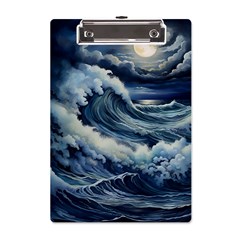 Waves Storm Sea Moon Landscape A5 Acrylic Clipboard by Bedest