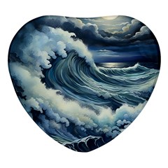 Waves Storm Sea Moon Landscape Heart Glass Fridge Magnet (4 Pack) by Bedest