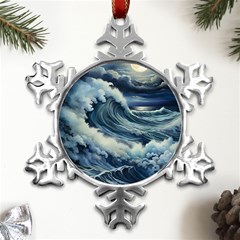 Waves Storm Sea Moon Landscape Metal Small Snowflake Ornament by Bedest