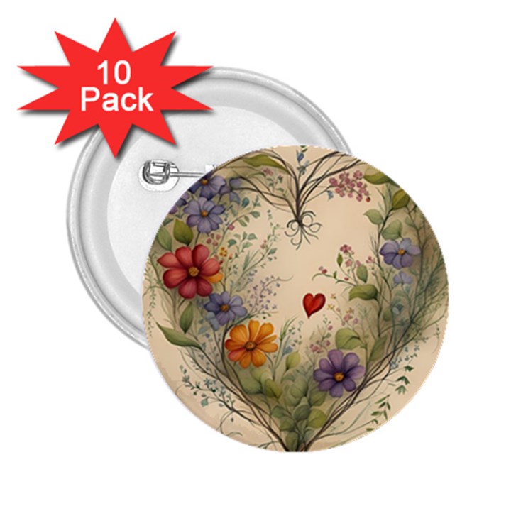 Heart Flowers Plant 2.25  Buttons (10 pack) 