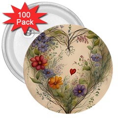 Heart Flowers Plant 3  Buttons (100 Pack)  by Bedest