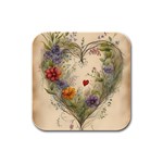 Heart Flowers Plant Rubber Square Coaster (4 pack) Front