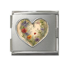 Heart Flowers Plant Mega Link Heart Italian Charm (18mm) by Bedest