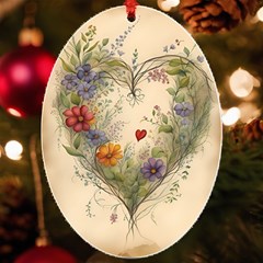 Heart Flowers Plant Uv Print Acrylic Ornament Oval by Bedest