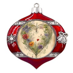 Heart Flowers Plant Metal Snowflake And Bell Red Ornament by Bedest