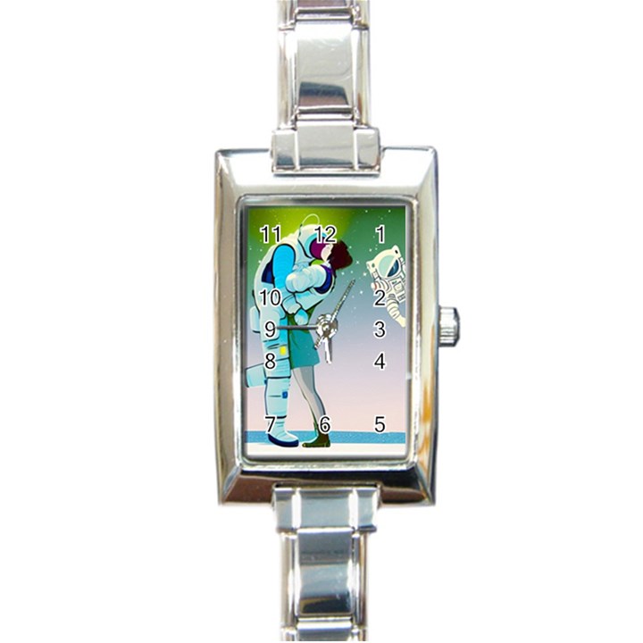 Astronaut Cat Retro Cute Alien Rectangle Italian Charm Watch