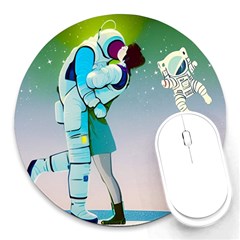 Astronaut Cat Retro Cute Alien Round Mousepad by Bedest