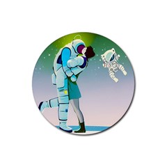 Astronaut Cat Retro Cute Alien Rubber Round Coaster (4 Pack) by Bedest