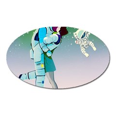 Astronaut Cat Retro Cute Alien Oval Magnet by Bedest