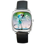 Astronaut Cat Retro Cute Alien Square Metal Watch Front