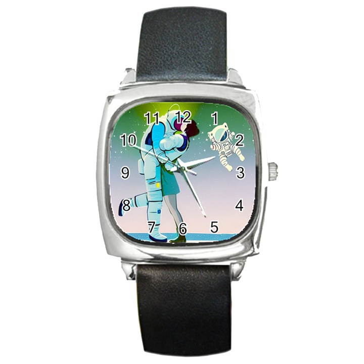 Astronaut Cat Retro Cute Alien Square Metal Watch