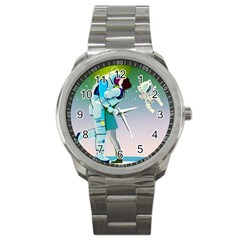 Astronaut Cat Retro Cute Alien Sport Metal Watch by Bedest