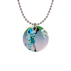 Astronaut Cat Retro Cute Alien 1  Button Necklace by Bedest