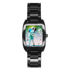 Astronaut Cat Retro Cute Alien Stainless Steel Barrel Watch by Bedest