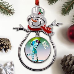 Astronaut Cat Retro Cute Alien Metal Snowman Ornament by Bedest