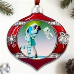 Astronaut Cat Retro Cute Alien Metal Snowflake And Bell Red Ornament Front