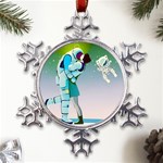 Astronaut Cat Retro Cute Alien Metal Large Snowflake Ornament Front