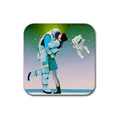 Astronaut Kiss Space Baby Rubber Coaster (square) by Bedest